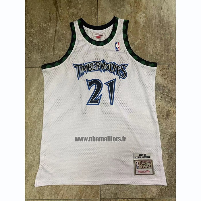 Maillot Minnesota Timberwolves Kevin Garnett NO 21 Mitchell & Ness 1997-98 Blanc